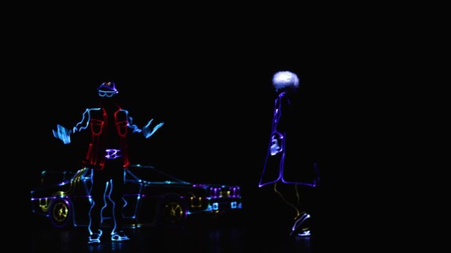 Doc in LED costume creates a time machine