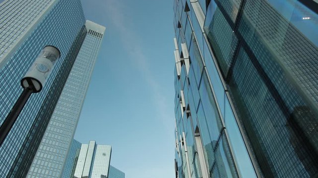 Beautiful blue sky and sky touching buildings reflecting it like its inside them. Frankfurt is a complete city with everything you will not be tired with it at all.