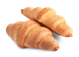 Tasty fresh crispy croissants isolated on white