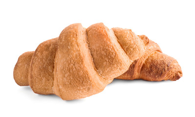 Tasty fresh crispy croissants isolated on white