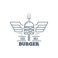 Burgers badge design, vector line art illustration