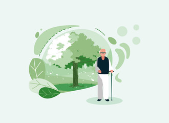 Grandfather avatar old man in front of a tree vector design