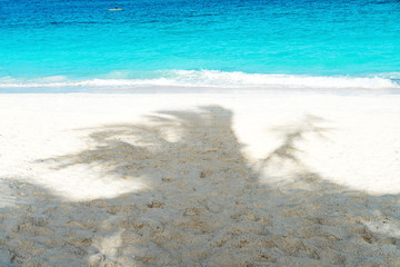 Panoramic view of a beautiful sunny day on sandy beach in the Maldives.