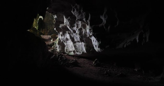 Dark mysterious cave entrance with movement