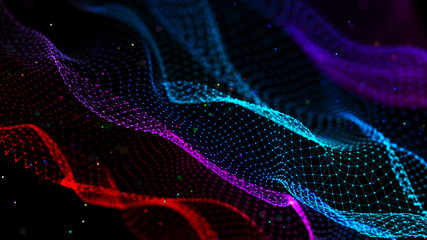 Fototapeta premium Colored structure. Lights background. Big data digital code. Network connection dots and lines. 3D rendering