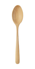 Wooden spoon isolated on white background. Close up.