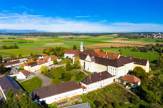 Germany, Bavaria, Augsburg, Aerial view of Modingen Monastery