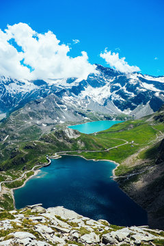 Italy, Piedmont, Gran Paradiso National Park, High angle view of Italian Alps and lakes