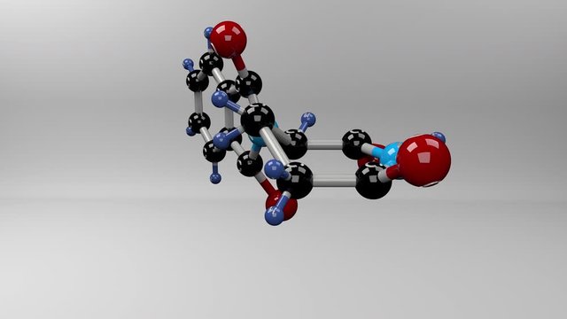 Thalidomide molecule. Molecular structure of Thalomid, used to treat cancers, skin conditions, leprosy and HIV associated conditions associated with birth defects. Alpha channel.