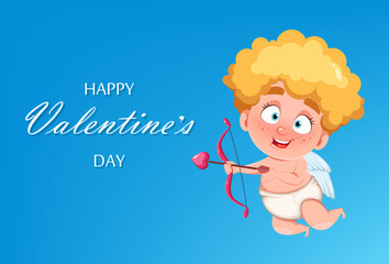 Happy Valentine's Day. Funny Cupid kid