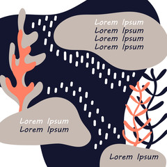 Bright abstract background with natural doodles and shapes on white. Hand-drawn colorful vector illustrations in flat style