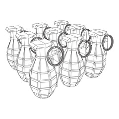 Hand bomb frag grenade wireframe low poly mesh vector illustration