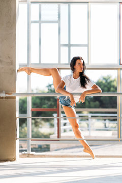 Dancer practicing at the barre