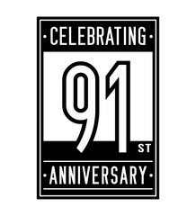91 years logo design template. Anniversary vector and illustration.