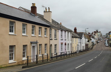 High street in historical market town of Honiton, Devon