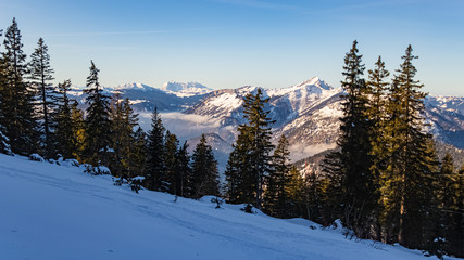 Beautiful winter landscape at the famous Predigtstuhl, Bad Reichenhall, Bavaria, Germany