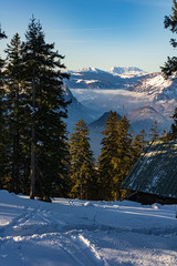 Fototapeta premium Beautiful winter landscape at the famous Predigtstuhl, Bad Reichenhall, Bavaria, Germany