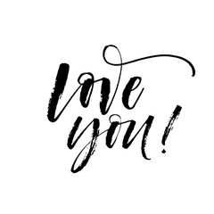 Love you postcard. Hand drawn brush style modern calligraphy. Vector illustration of handwritten lettering. 