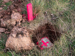 Vermessungspunkt auf einem Feld