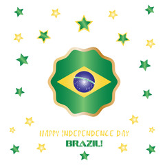 Brazil Independence day flat vector illustration with lettering and stars.