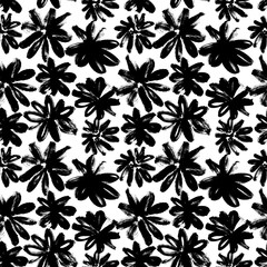 Fototapeta na wymiar Brush flower vector seamless pattern. Hand drawn botanical ink illustration with floral motif.