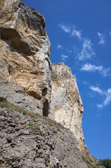 The rocky coast of the Black Sea. Cape Alchak in Sudak, Crimea