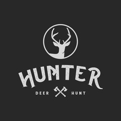 vintage deer hunter logo, icon and template