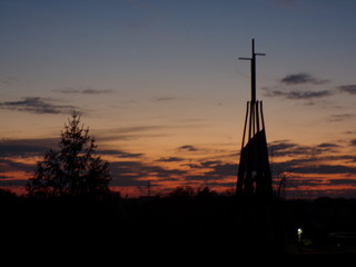 silhouette of tower at sunset