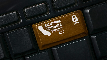 CCPA concept: a gold key with a lock, a California shape and the text California consumer privacy...