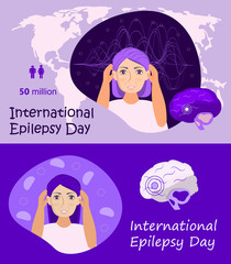 International Epilepsy Day is special event on the second Monday of February. Epileptic, neurology health care. Migraine, terrible headache concept vector.