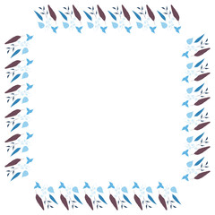 Square frame of vertical blue leaves. Isolated nature frame on white background for your design.