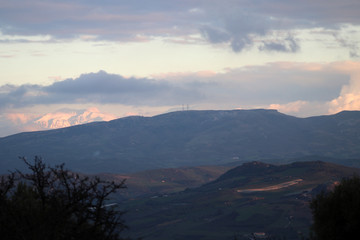 Sunset in the majestic winter landscape of Crete