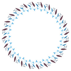 Round frame of vertical blue  leaves. Isolated nature frame on white background for your design.