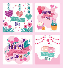 set of happy valentines day cards vector illustration design