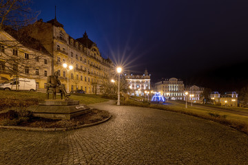 Fototapeta na wymiar Goethe square in the small west bohemian spa town Marianske Lazne (Marienbad) - Czech Republic (region Karlovy Vary)