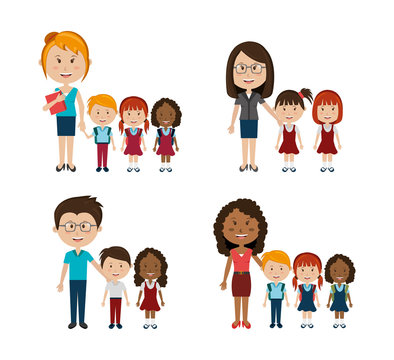group of little students with teachers vector illustration design