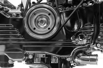 Car engine, concept of modern vehicle motor with metal, chrome details, automobile industry,...