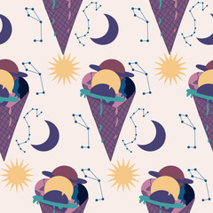 seamless pattern with ice cream and planets © Andreea Eremia 