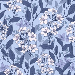 Floral seamless pattern with flowers, leaves and berries. Vector background for the surface design © Anastasi