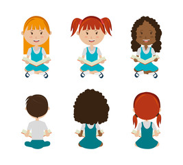 group of little students sitting characters vector illustration design