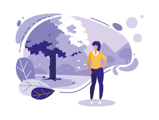 avatar woman with tree and leaves vector design