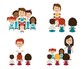 group of little students with teachers vector illustration design