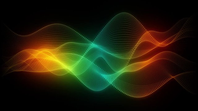 Futuristic 3D wireframe waves glowing and floating. Abstract and futuristic cool background with a dynamic wave motion. Colorful grid lines flowing