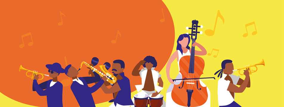 Musicians with instruments of music festival vector design