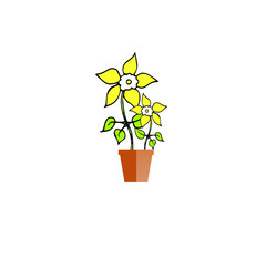 Yellow Icon flowers in brown pot object isolated flat design stock vector illustration for web, for print