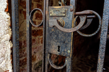 Old door handle, detail of an ancient decorated handle, vintage, decoration