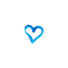 Blue heart hand drawn with acrylic paint isolated on white background. Love symbol in trendy classic blue color. Valentines day background. Mockup