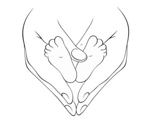 Vector an adult holds children's feet in his hands