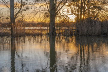 Alen&ccedil;on, France - 12 25 2019: floods on the banks of the Sarthe river