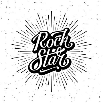 Rock Star lettering Starburst White Vector illustration